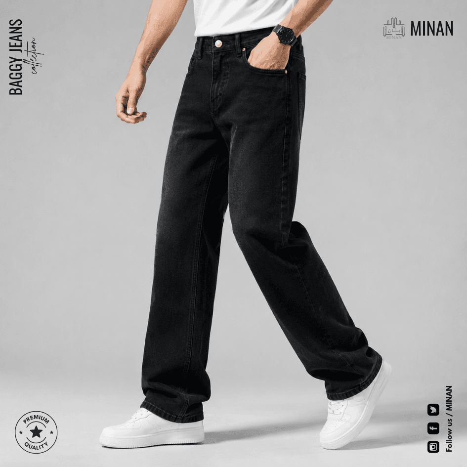 Jet Black Baggy Denim Jeans