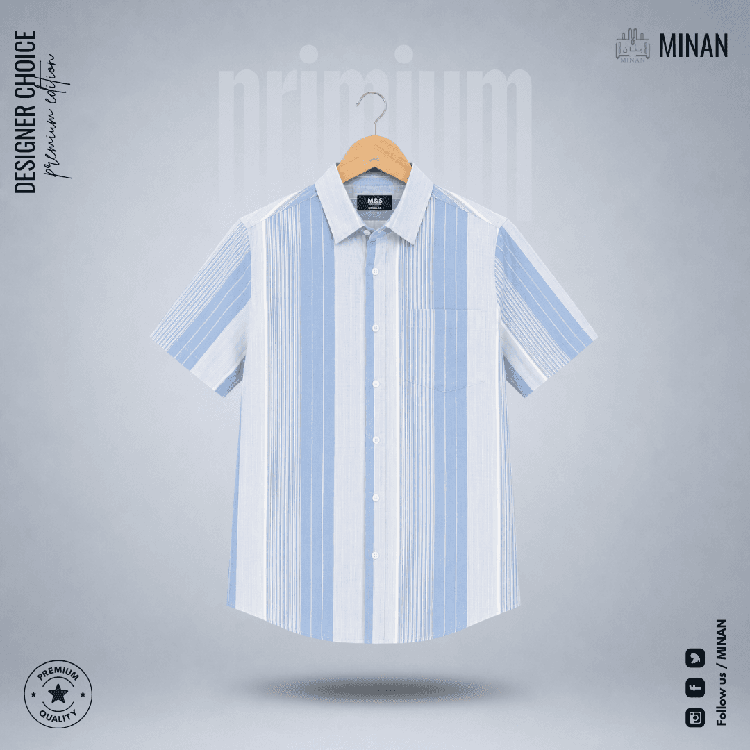 Coastal Blue Stripe – Half Sleeve Cotton Shirt