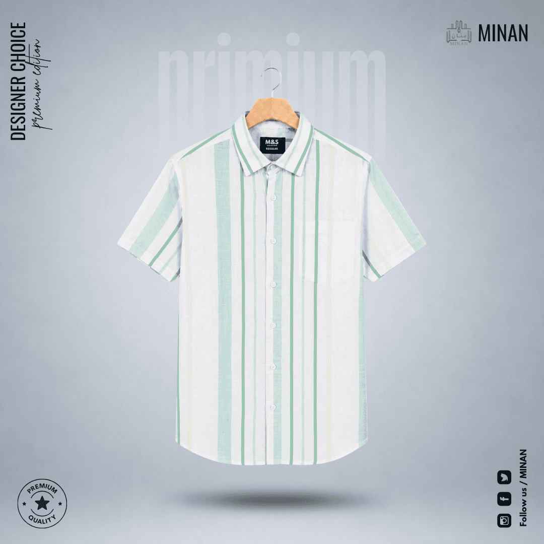 Mint Meadow Stripe – Half Sleeve Cotton Shirt