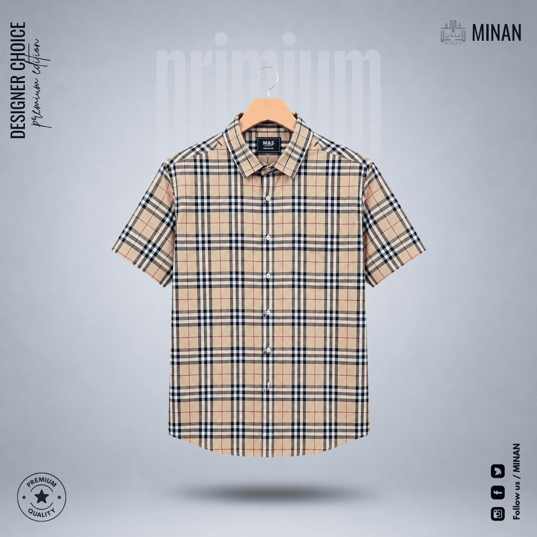 Camden Beige Tartan Check – Half Sleeve Cotton Shirt