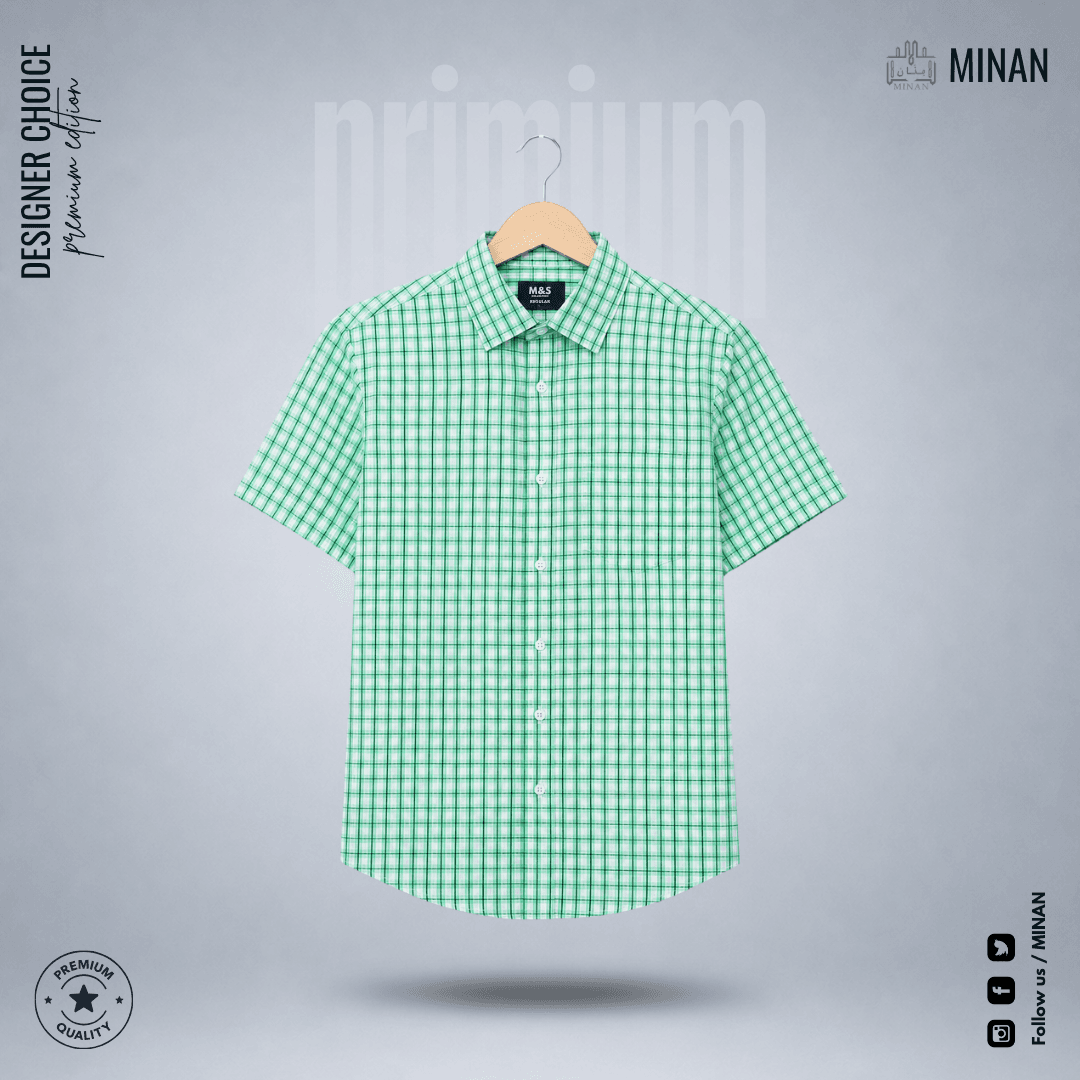 Emerald Grid Check – Half Sleeve Cotton Shirt