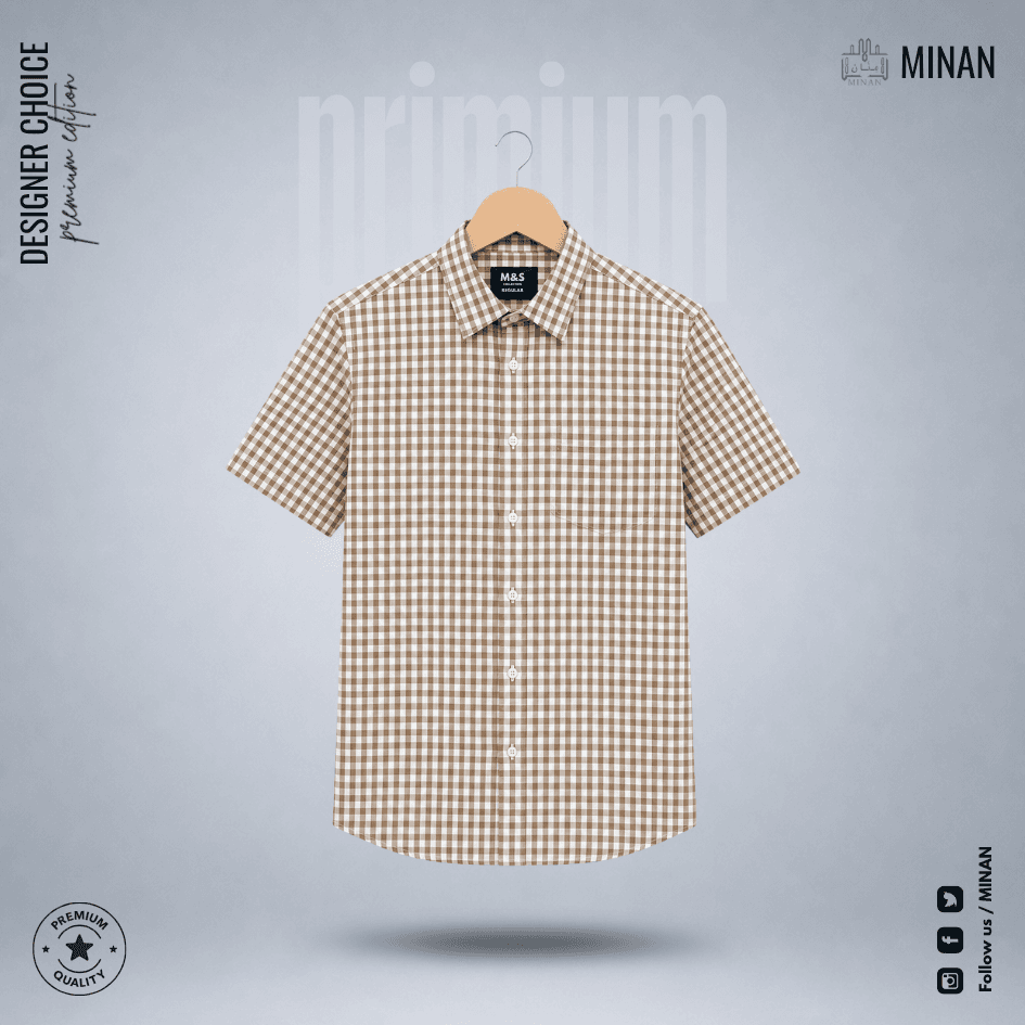 Coffee Gingham Check – Half Sleeve Cotton Shirt