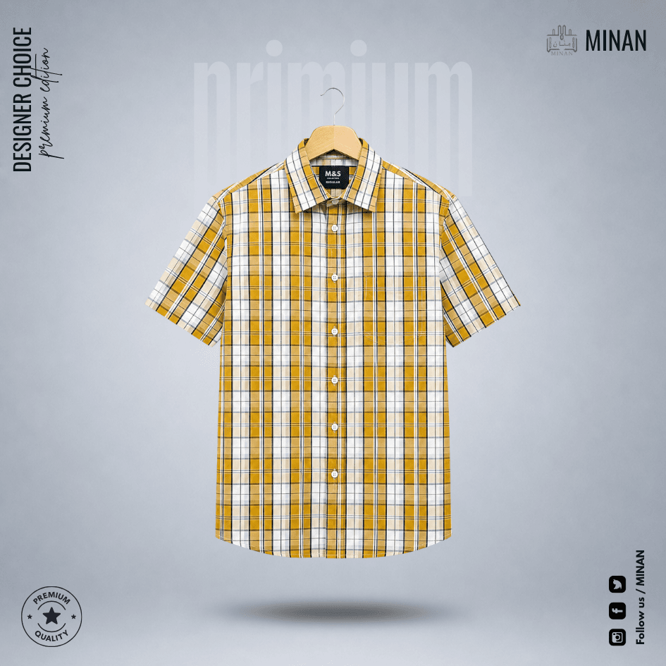 Amber Windowpane Check – Half Sleeve Cotton Shirt