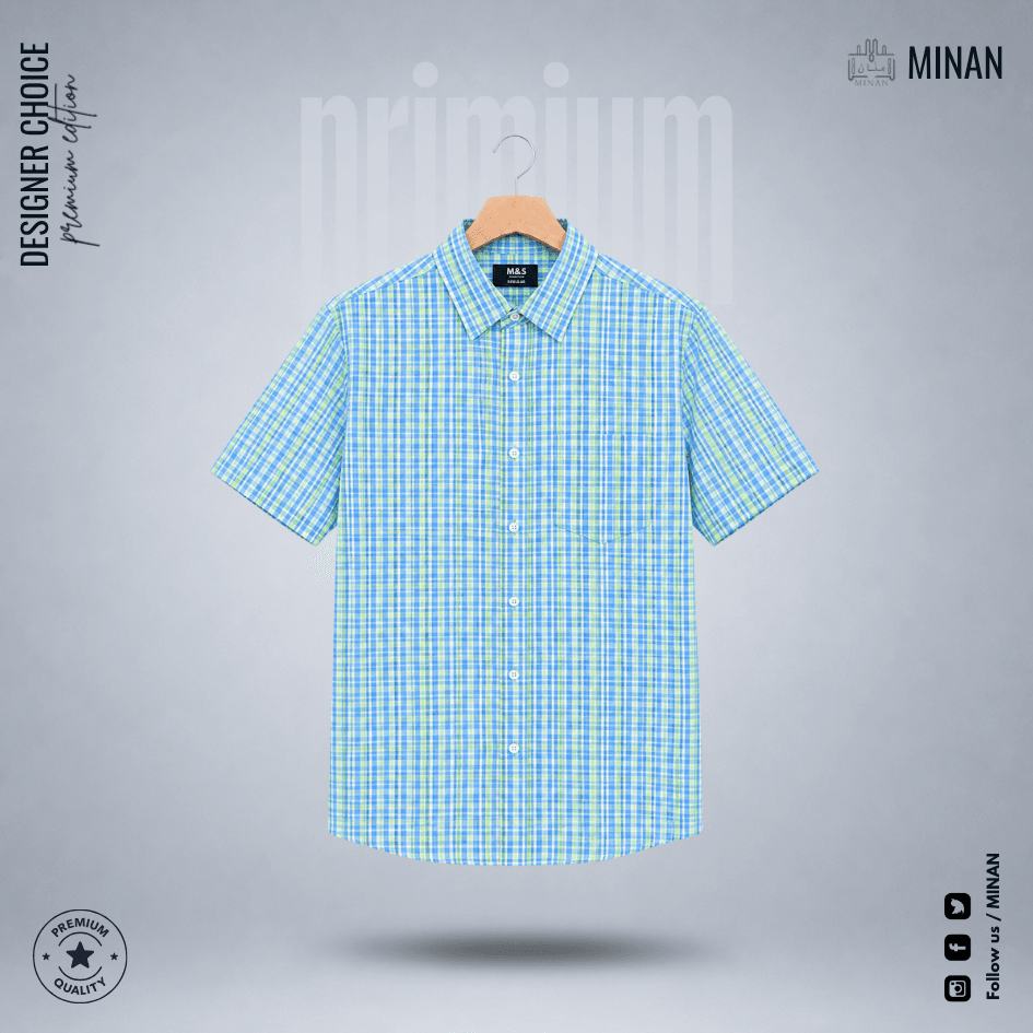 Aqua Lime Tartan Check – Half Sleeve Cotton Shirt