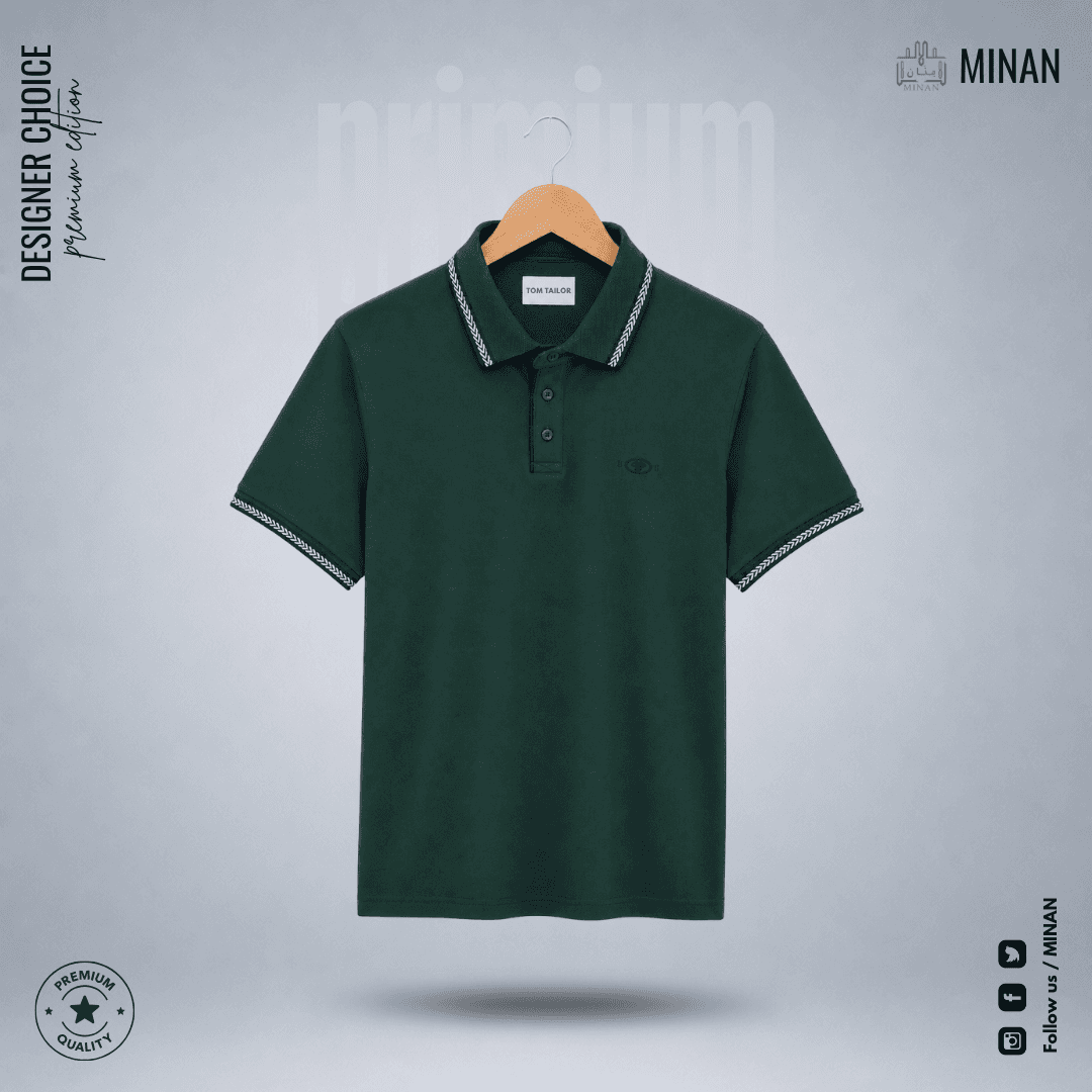 Pine Trim Woven-Collar Polo Shirt