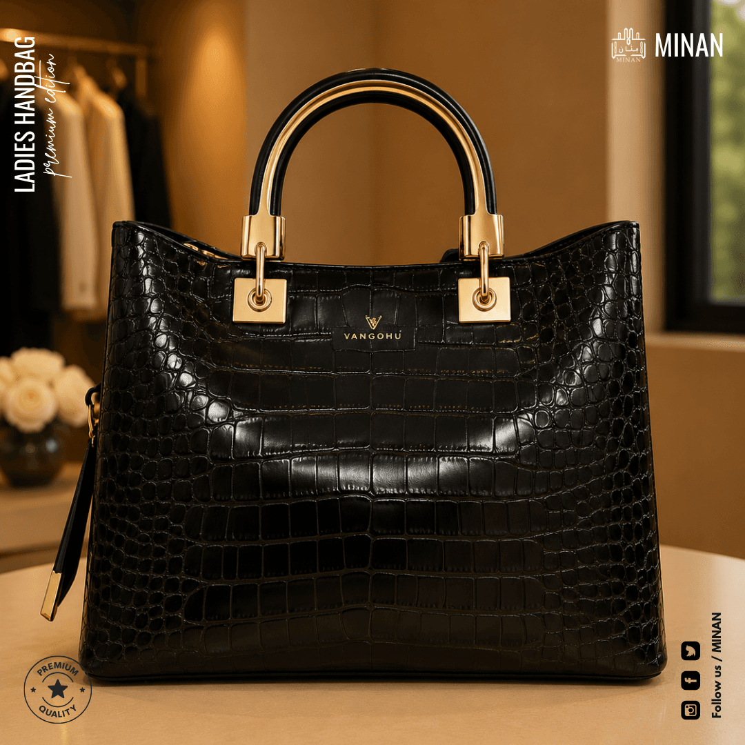 Onyx Croc-Embossed Structured Tote