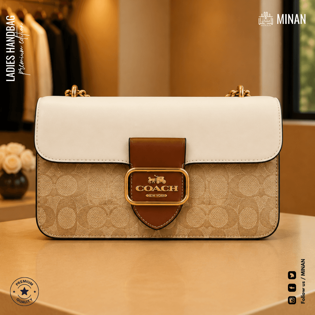 Ivory Two-Tone Buckle Flap Bag