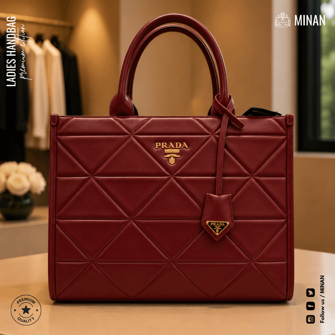 Crimson Geo-Quilted Structured Tote