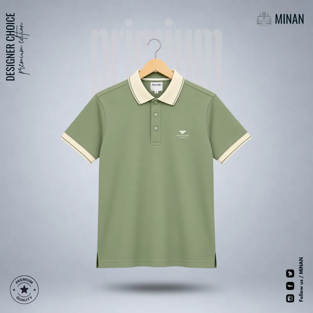 Sage Green Contrast Tipped Polo Shirt