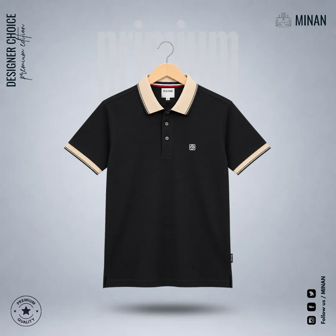 Jet Black Cream-Tipped Polo Shirt