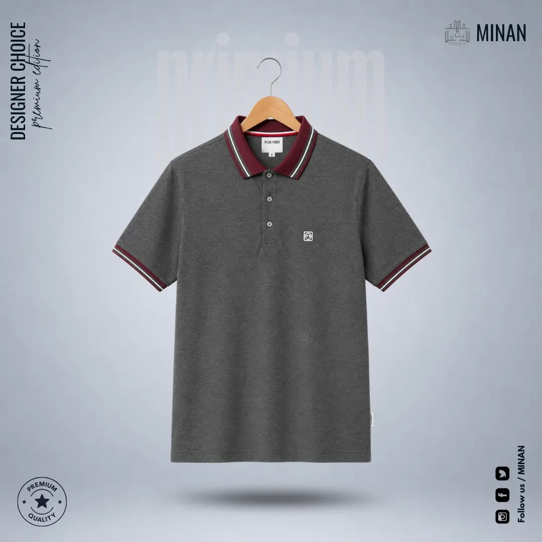 Charcoal Melange Maroon-Trim Polo Shirt