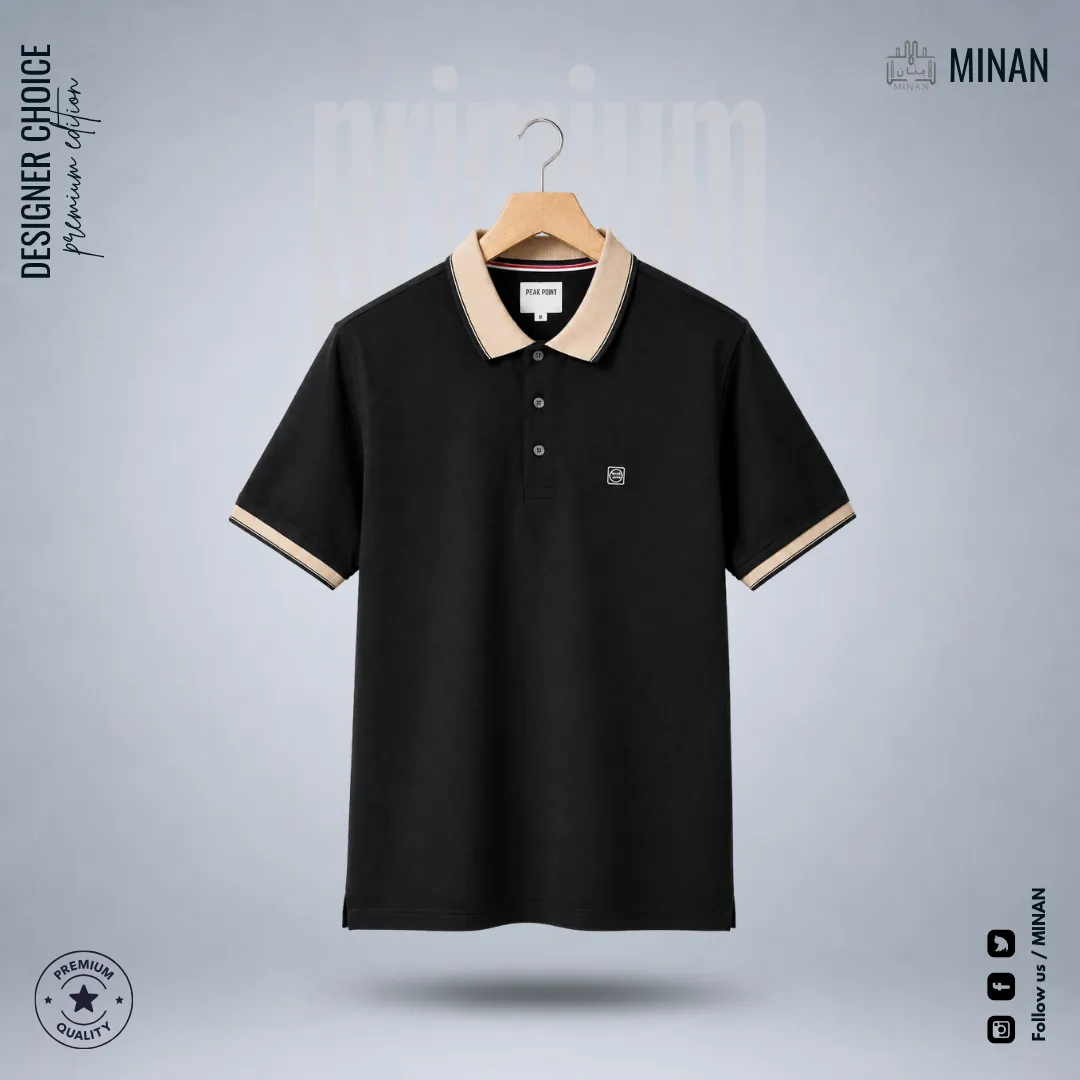 Midnight Black Cream Collar Polo Shirt