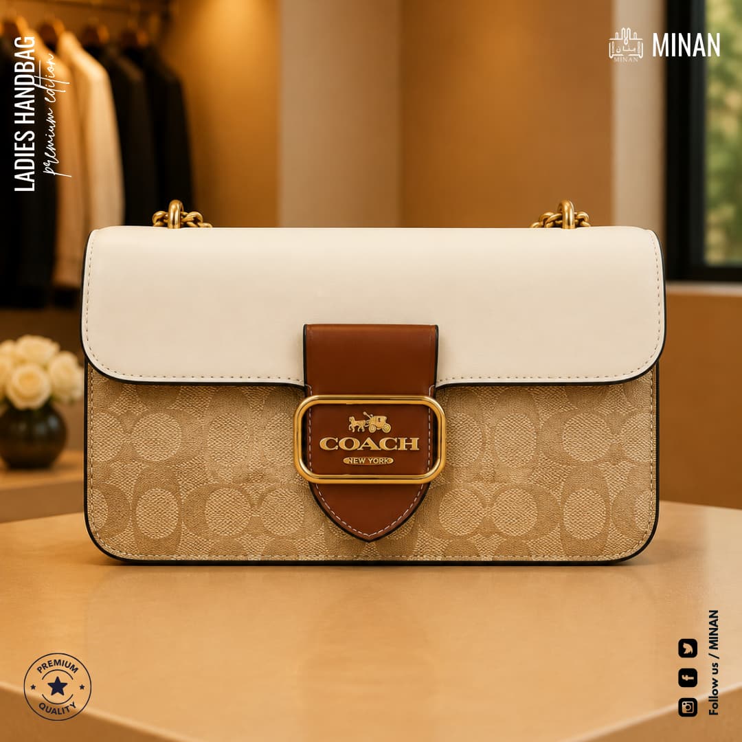 Ivory Two-Tone Buckle Flap Bag