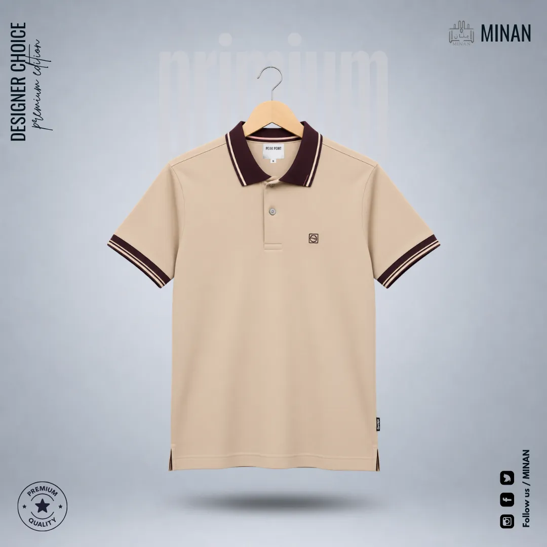 Sand Beige Maroon-Trim Polo Shirt